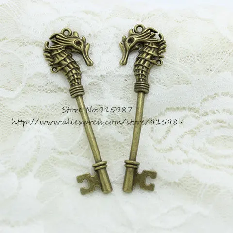 Sweet Bell 8 pcs 20*68mm Antique bronze Color Hippocampal key charms Fit Jewelry Making Charms 2B123