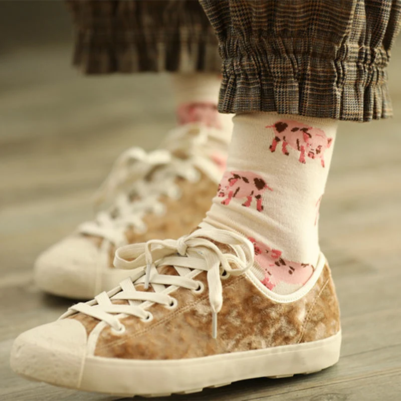 KEP Fashion Harajuku Japanese Cute Animal Pig Crew Women Socks Lovely Sweet Pink Cotton Socks High Quality For Girls Ladies