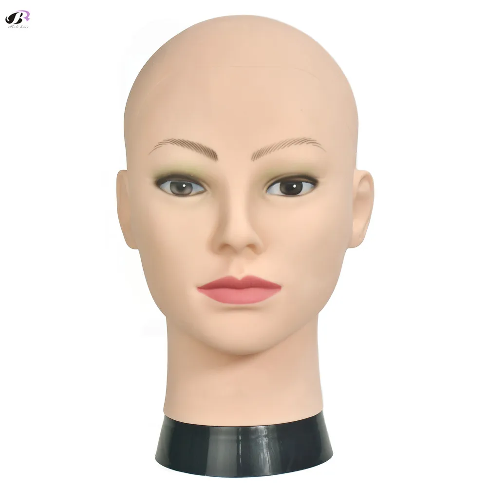 Bolihair Soft PVC Female Wig stand Training Head Mannequin for Wig Making Makeup Practice Bald Manikin Heads