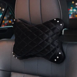 1Pcs Vehicle Car Soft Warm Headrest Neck Pillow Automotive Seat Head Rest Diamond Plush Cushion Car Interior Accessories Winter
