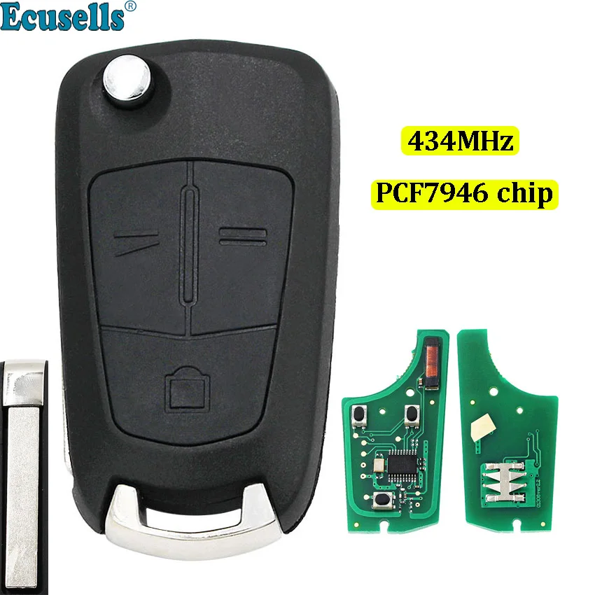 

Folding flip 3 buttons remote key fob 433Mhz with PCF7946 chip for Vauxhall Opel Vectra C Signum 2005-2009 HU100 uncut