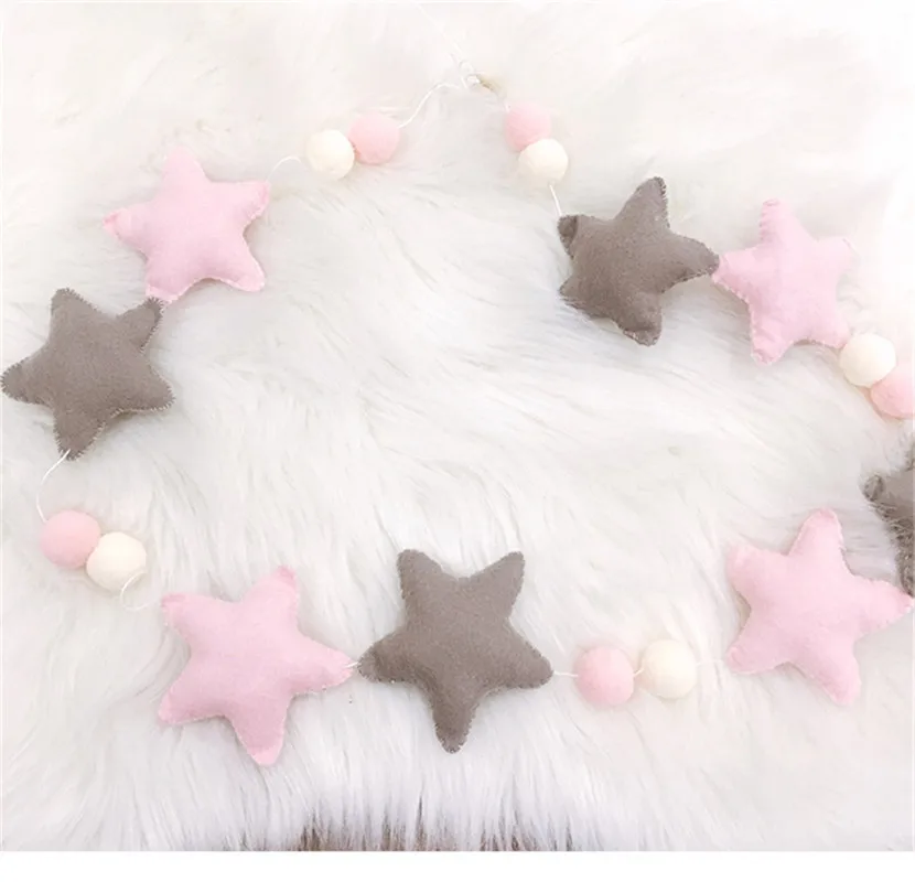 Nordic Handmade Wool Felt Balls & Star Garlands Kids Room Wall Decorations Cute Wedding Ornament Christmas Best Decor Gifts