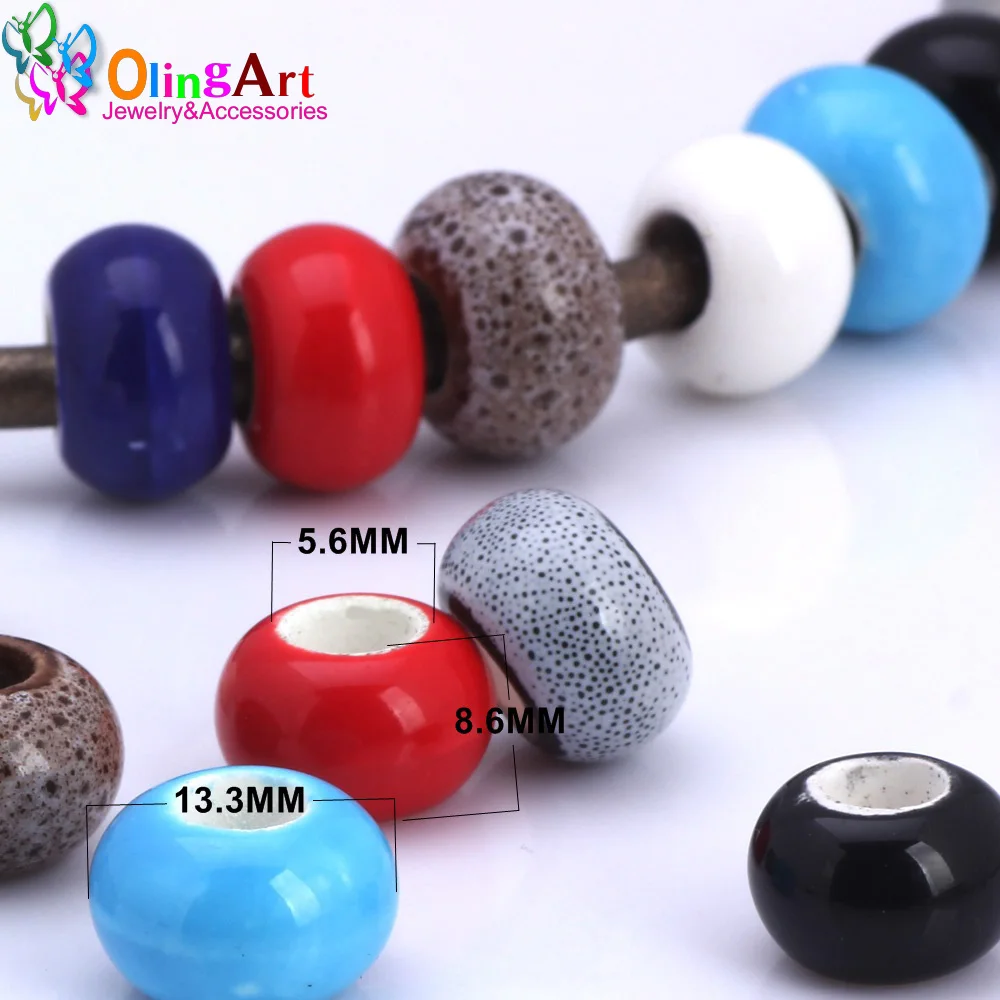 OlingArt 13x8mm 12Pcs/lot Mix Color Ceramics Charm Beads For Big Hole 5MM DIY European Bracelet Necklaces Jewelry making