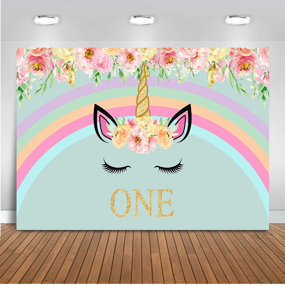 

Unicorn backdrop for Photography Newborn Baby Shower Photo Background Studio Rainbow Blue Back Drops Printed 418