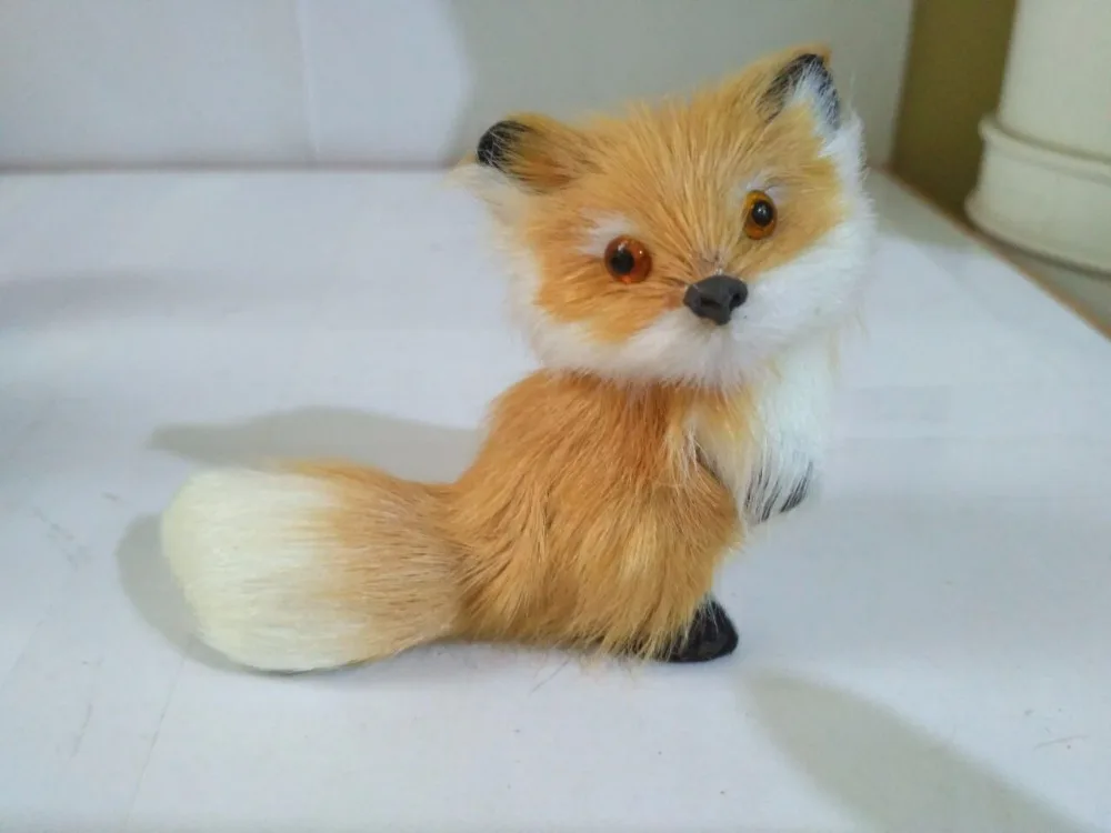 simulation fox about 8x7cm plastic&furs jump-up yellow fox model handicraft prop home decoration gift d2173