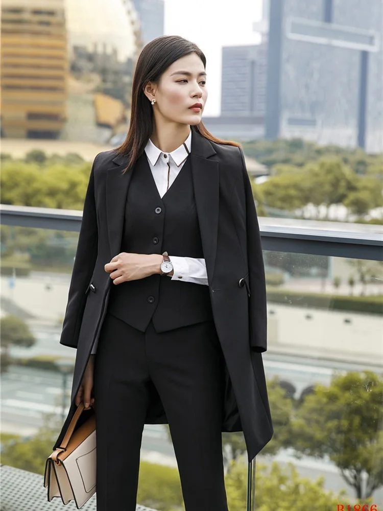 High Quality Fabric 2018 Fall Winter Women Blazers Suits Uniform Designs Business Ladies Office Suits With Long Windbreaker