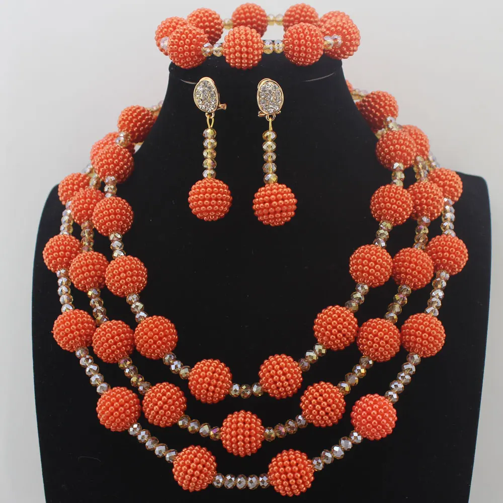 

Amazing New African Orange Ball Beads Jewelry Set Nigerian Wedding Crystal Beads Jewelry Set Wedding Jewelry Set HD8615