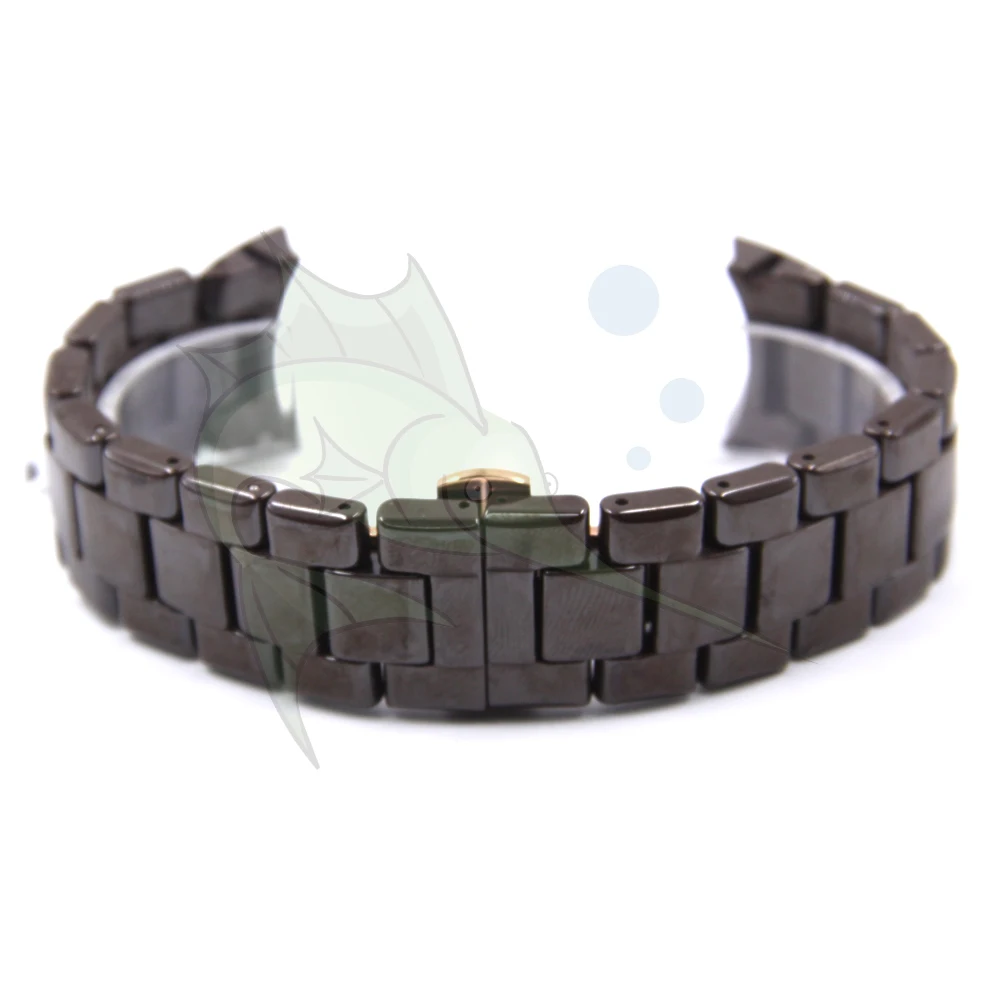 Brown Ceramic 22mm Strap Watchband for AR1446 Gentleman and Lady Watches with Stainless Steel Buckle