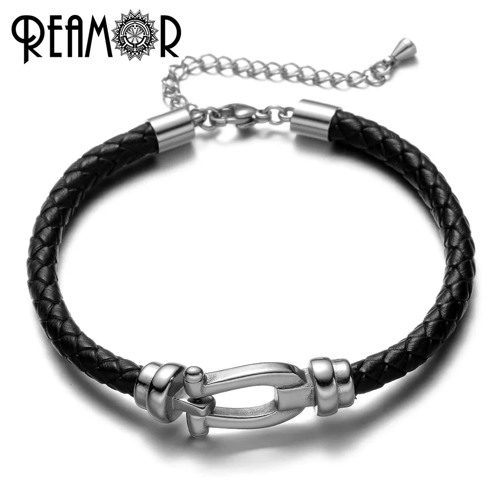 REAMOR 5mm Stainless steel Horseshoes Connectors Charms Fit Men Women Leather Bracelet Jewelry Making DIY Accessories