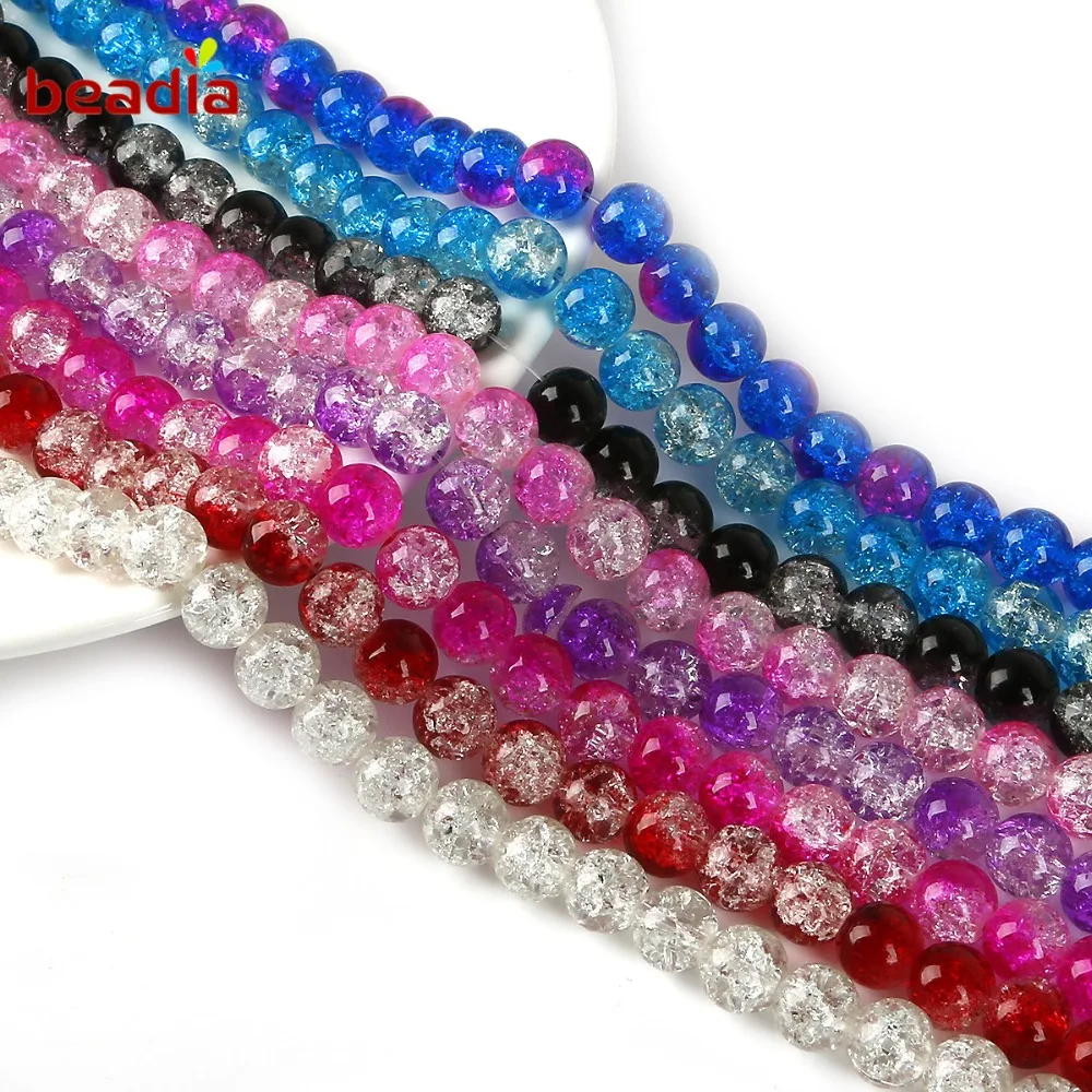 New 40cm/strand(approx 65pcs) Two-Tone Color Crackle 6mm Glass Beads Hole 2mm for Bracelet Necklace Earring Making Accessories
