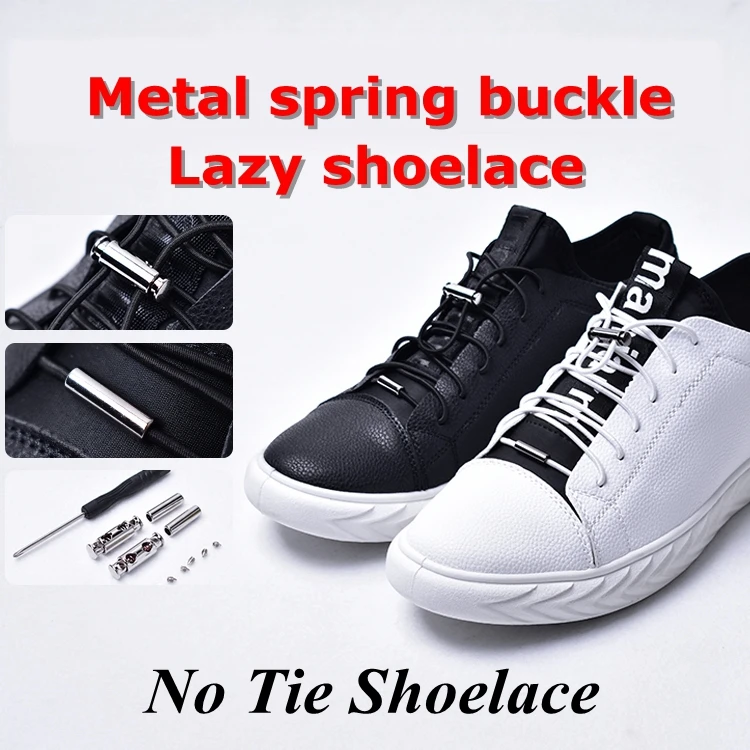 New Metal Lock Button Shoelace No Tie Shoe Laces Elastic buckle Shoelaces Kids Adult Quick Lazy Sneakers Shoes Lace Shoestrings