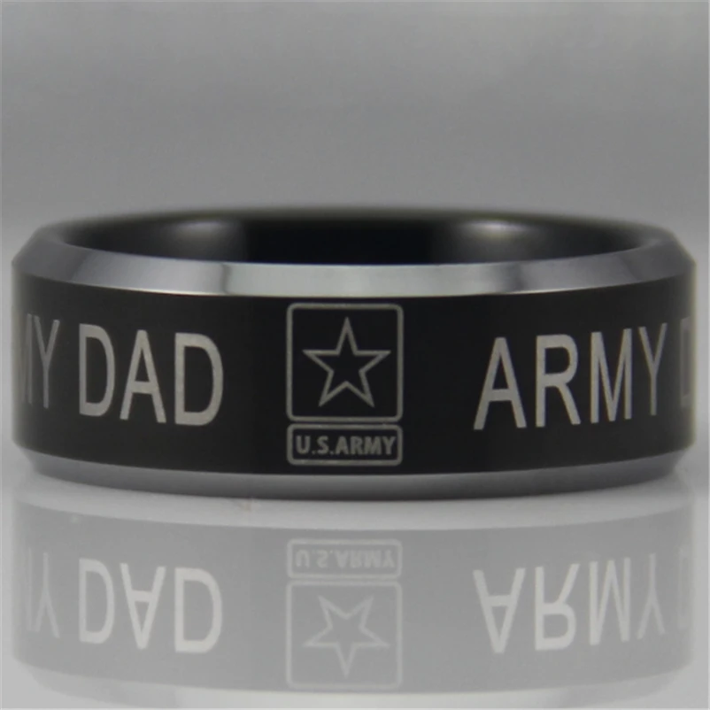 

YGK JEWELRY Hot Sales 8MM Military Army Dad Design Men's Black Tungsten Comfort Fit Ring