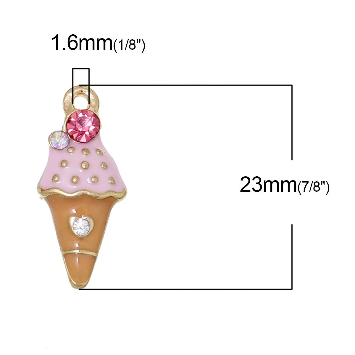 Doreen Box Charm Pendants Ice Cream Light Golden Multicolor Pink Rhinestone Enamel 23mm( 7/8