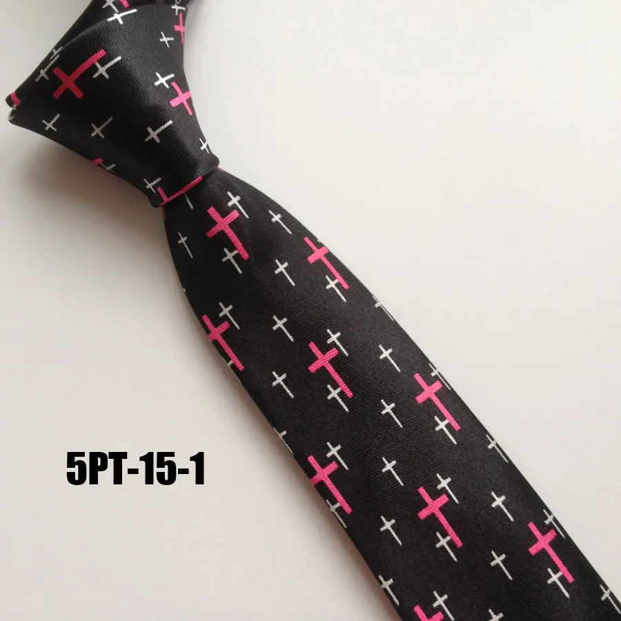 5cm Men Narrow Ties Religious Casual Neck Tie Black with Cross Gravata for Church