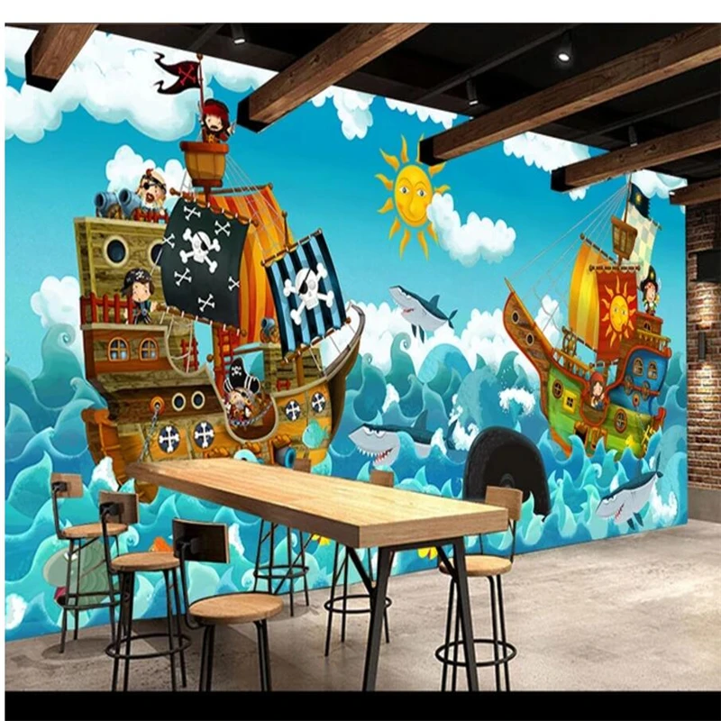 

wellyu papel de parede Custom wallpaper HD hand drawn cartoon pirate ship background wall papel de parede adesivo behang