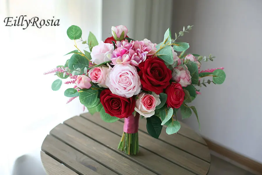 Novo buquê de casamento mariage vermelho rosa hortênsia rosa articielle simulação noiva fotografia segurando flor país buquê de noiva