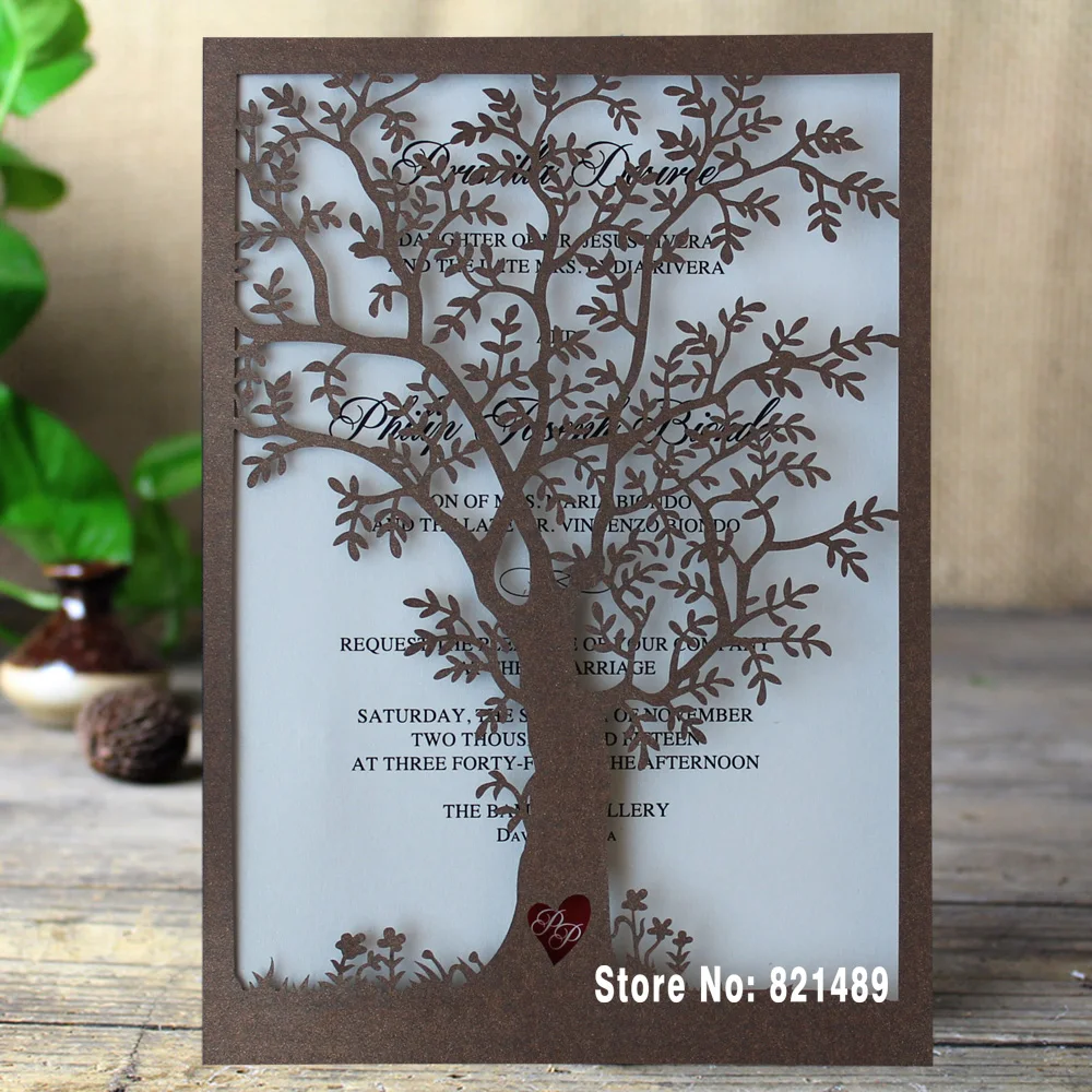 

Rustic Tree Wedding Invitation, Laser Cut Tree Invitations, Printable Wedding Invitation Cards- Pack of 50