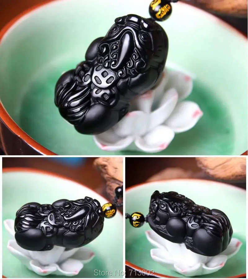 Natural obsidian Mexico black obsidian Pendant Amulet Lucky Design Foo Dog Totem