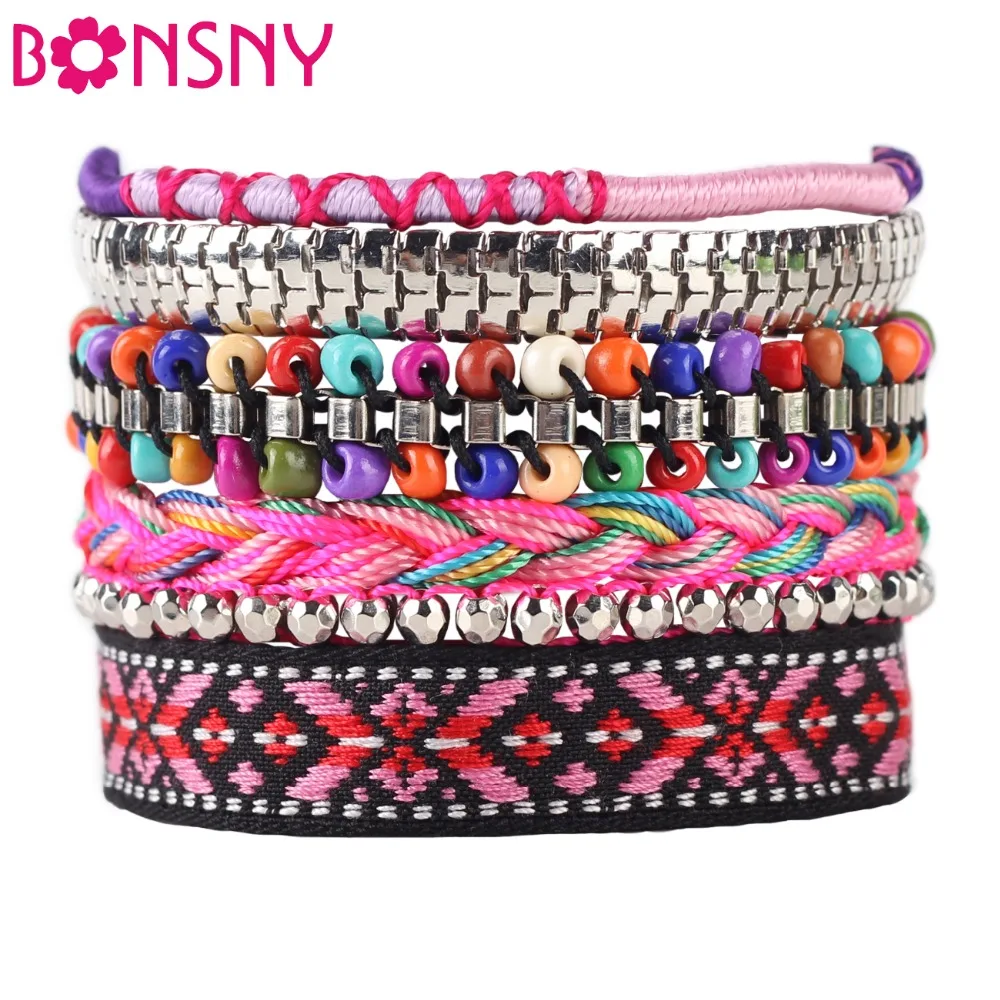 

Bonsny Luxury Summer Handmade Bracelet For Women bohemian Brand Bangle Weave Sequins Fashion 2016 New Jewelry Girl Accessories