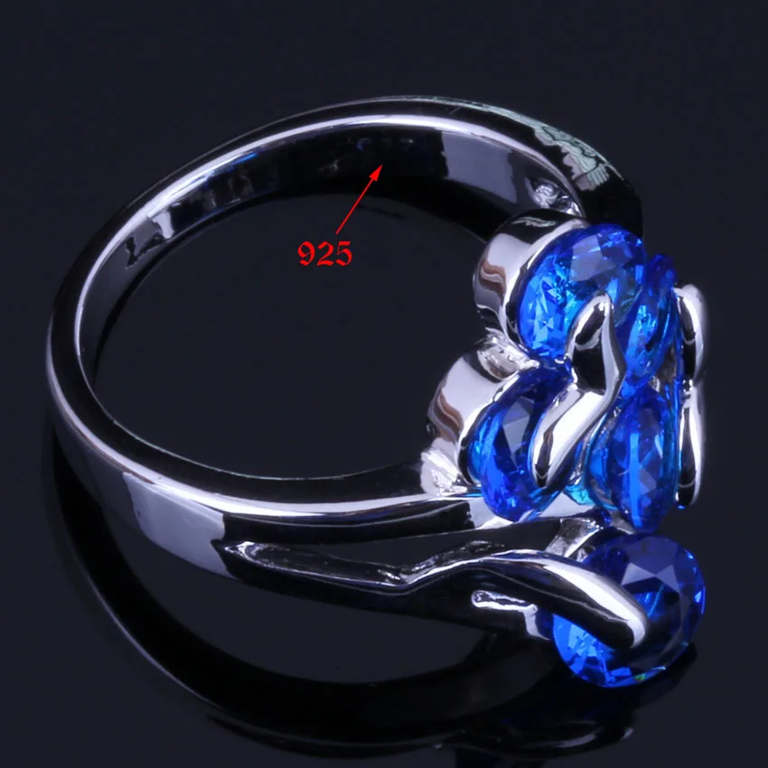 Fetching Round Blue Cubic Zirconia Silver Plated Ring V0416