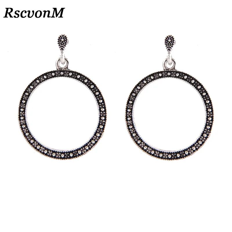 RscvonM Vintage Trendy Silver Color Hoop Earrings For Women Bohemian Statement Geometry Round Creole Earring Pierce Jewelry