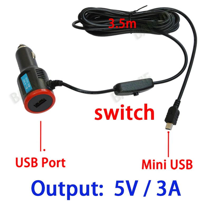 DC 8-36V To 5V 3A Dual USB Car Charger Adapter For Car DVR Vehicle Charging with switch & 3.5m cable Mini / Micro USB Port