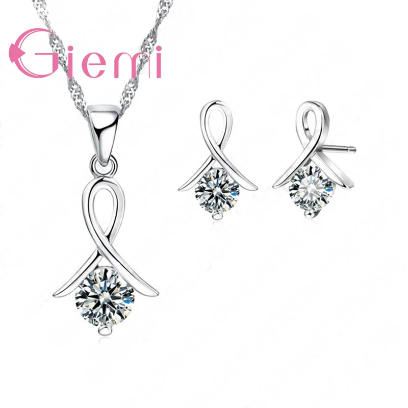 Genuine 925 Sterling Silver High Quality Cubic Zirconia Necklace Earrings Pendant Crystal Jewelry Set For Women