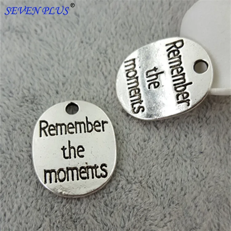 High Quality 20 Pieces/Lot  22mm*8mm Antique Silver Plated Remember The Moments Letter Charms