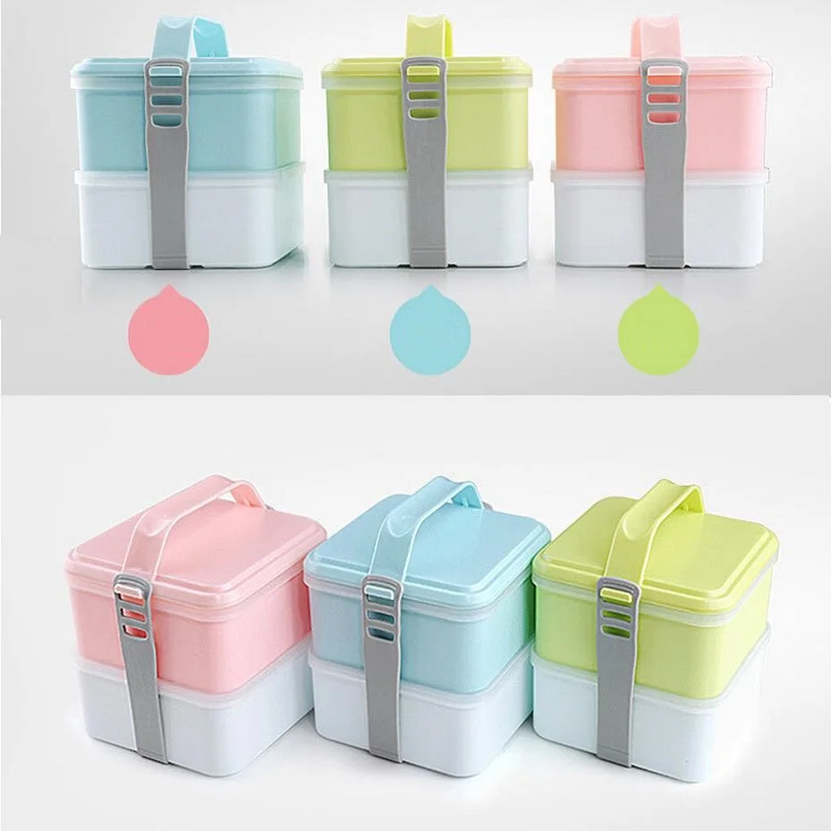 Free Shipping 1.4L Square Stackable Food Container With Handle, Microwave Bento Box with Chopsticks Spoon for Adults Children