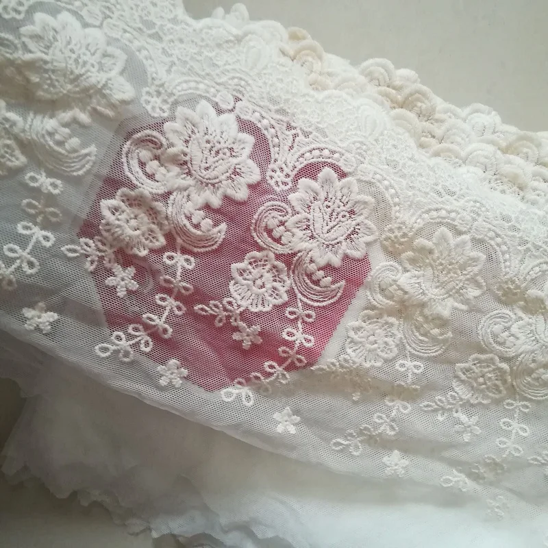 Good quality embroidered flower lace trimming cotton floral mesh embroidery lace applique beige/white/black X150