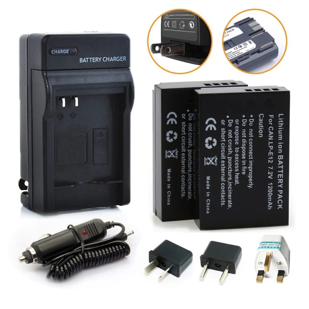 

2Pcs 7.2V 1200mAh LP-E12 LP E12 Rechargeble Camera batteries + Charger Kit for Canon EOS M M2 100D EOSM EOSM2 EOS100D