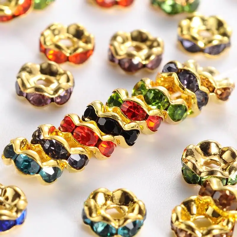 6mm Metal Rhinestone Spacer Beads Multi-Color Beading for Braclet Necklace Handmade DIY Jewelry Making Accessories 100pcs