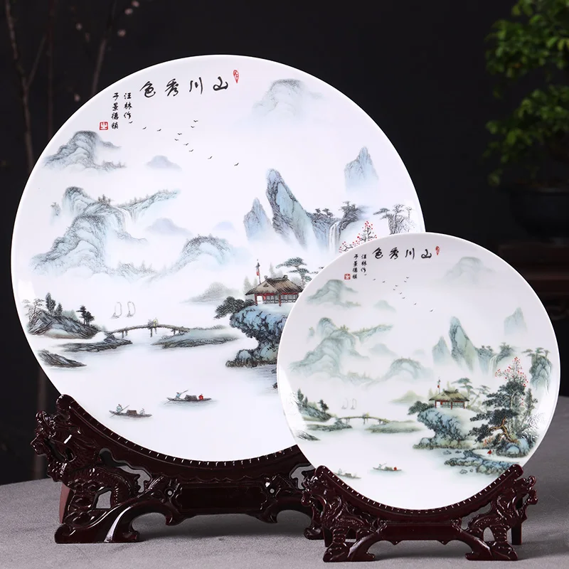 Jingdezhen Beautiful Rivers And Mountains ceramic decorative plate hanging plate decoration plate wall landscape painting