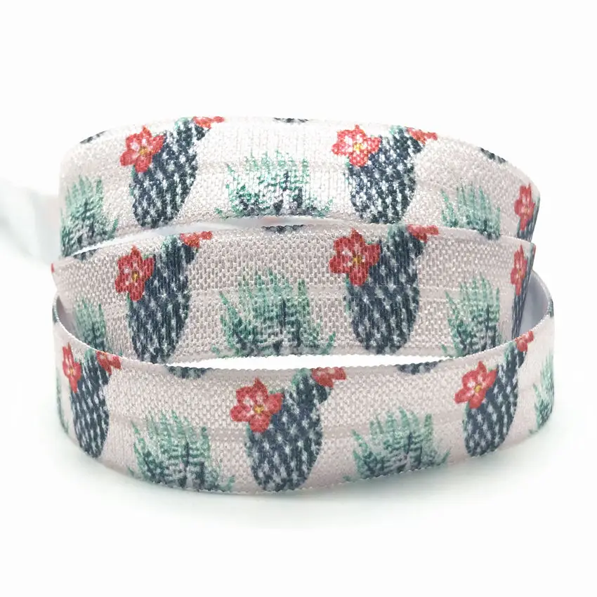 10Yard 15mm Flamingos Tropical Cactus Tortoise ALOHA Hawai Print Fold Over Elastic FOE Ribbon for Wedding Decoration Accessories