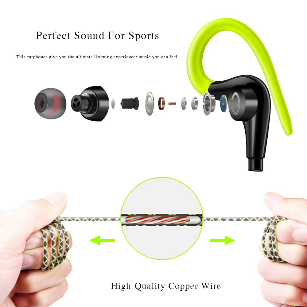 Écouteurs de sport d\'origine Super Bass casque de course résistant à la transpiration avec crochet d\'oreille micro pour tous les téléphones mobiles