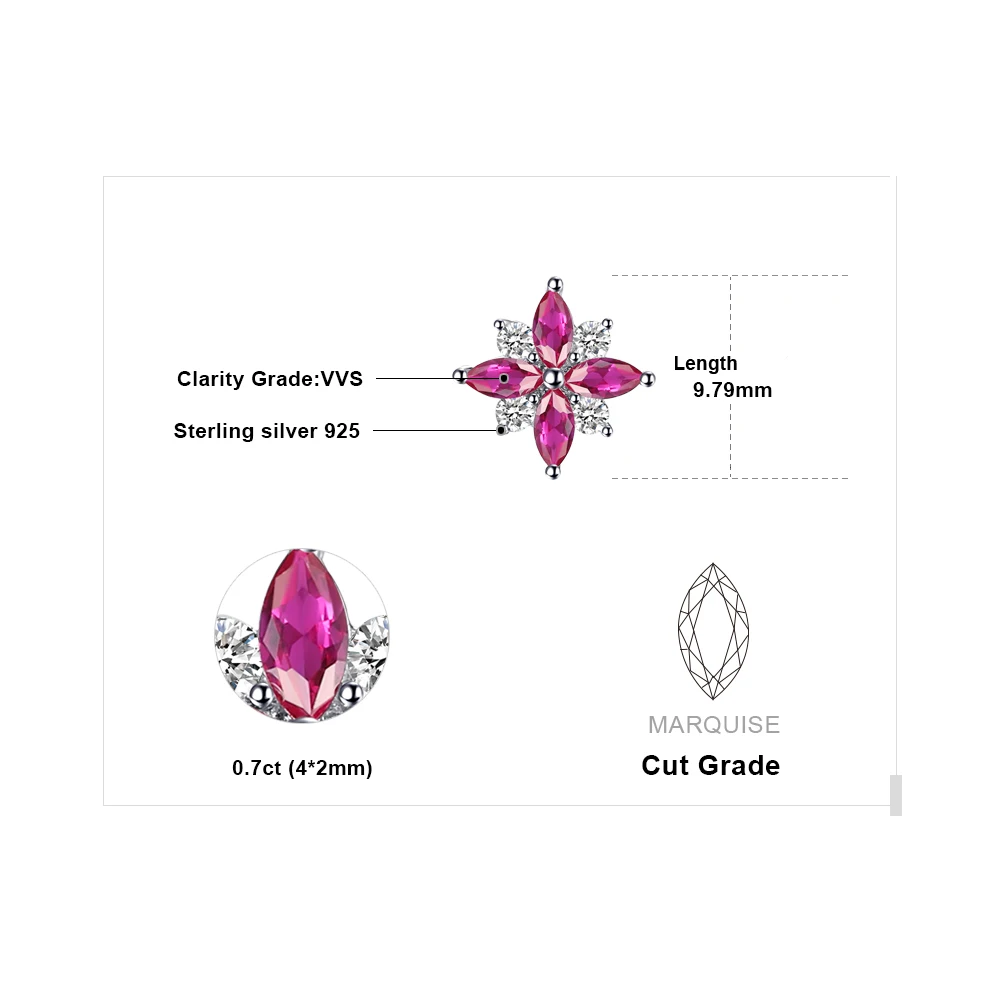 JewelryPalace Flower Cross Created Ruby 925 Sterling Silver Stud Earrings for Woman Statement Gemstone Jewelry Birthday Gift