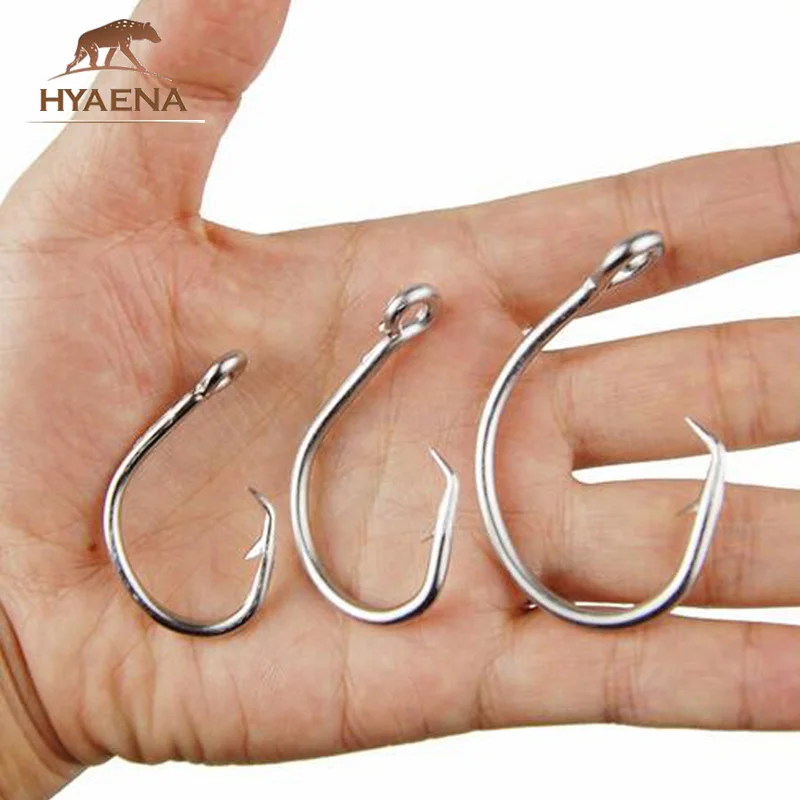 Hyaena 100 chiếc 39960 Thép không gỉ Móc Câu Cá Trò Chơi Lớn Cá Cá Ngừ Vòng Tròn Mồi Fishhooks Kích Thước 8/0-15/0