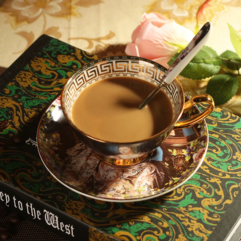 Top Quality Royal Bone China Coffee Cup Set Ceramic Tea Cups With Spoon Saucer-Oil Painting Empress Josephine Vintage