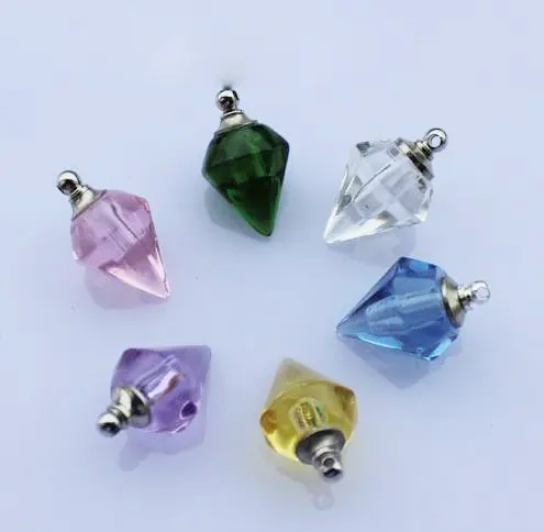 

Free shipping!!!100pcs/lot New!mixed color cone Crystal Perfume Vial Pendants fit necklace