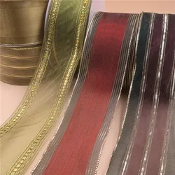 63mm X 25yards Christmas Metallic Ribbons with Wired Edge Wrappings Gift Packaging Accessories Craft