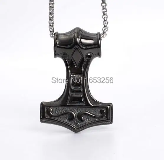 316L Stainless Steel Biker Thor Hammer Pendant Ball chain Necklace Men's Gothic Jewelry