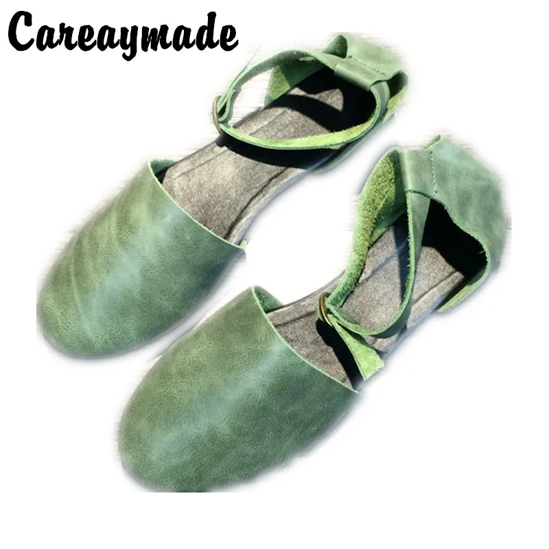 Careaymade-Genuine Leather Pure handmade women\'s sandals comfortable Soft cowhide retro art casual flat round  women\'s shoes