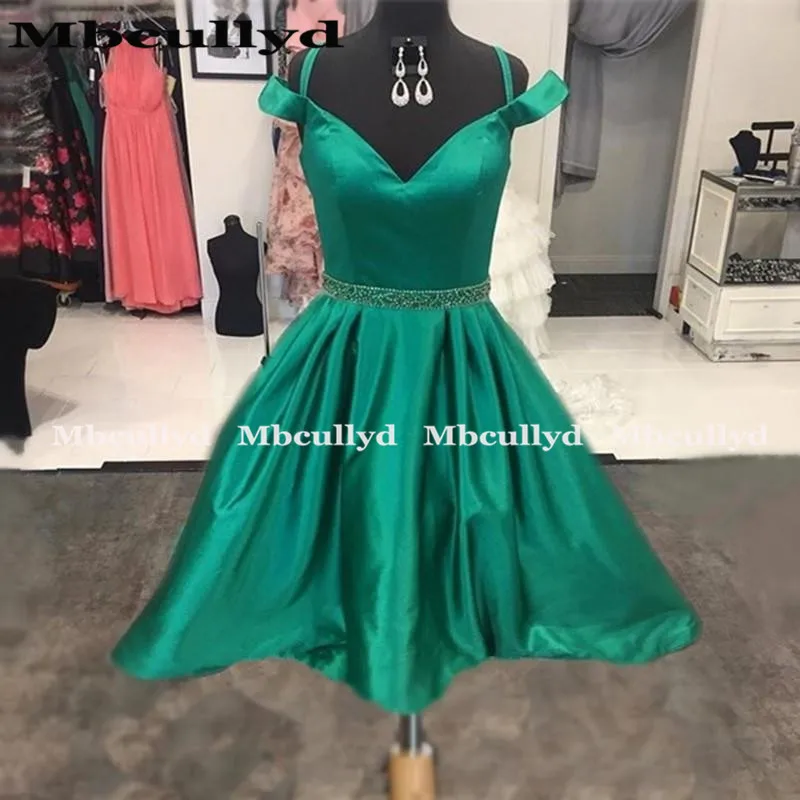 Mbcullyd Short Satin Cocktail Dresses Plus Size Off Shoulder Short Mini Cheap Simple Arabic Formal Evening Party Dress Free Ship