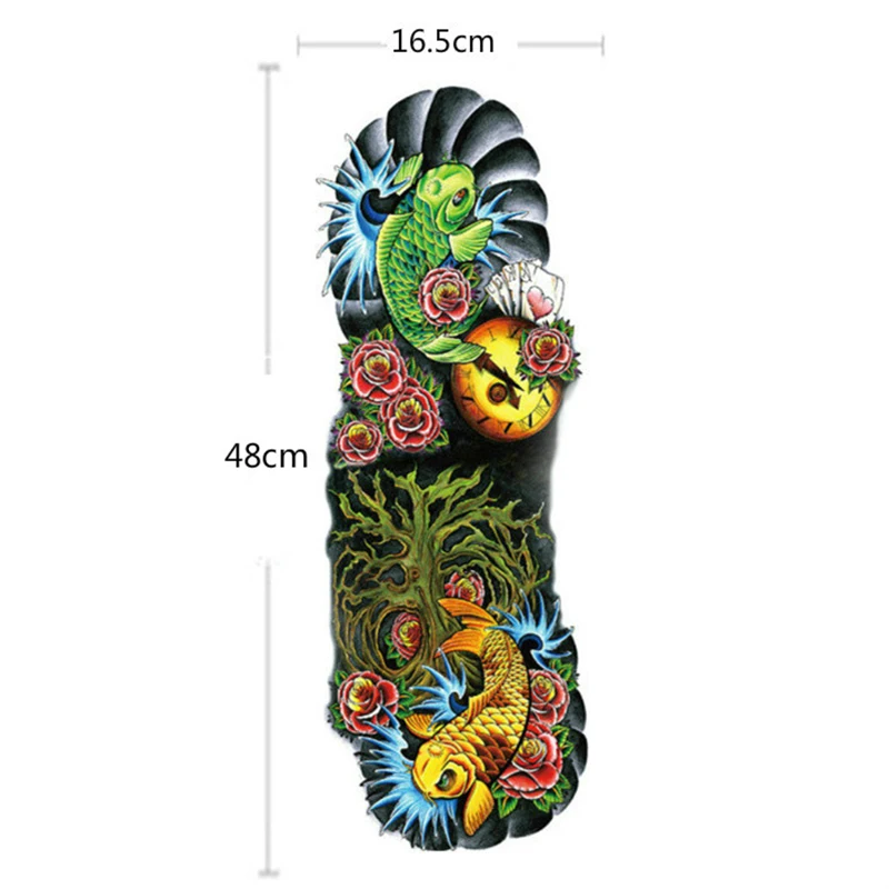 Full Flower Arm Waterproof  Temporary Tattoo Sticker Fake Rose Flower Clock Pattern Body Art Tattoo