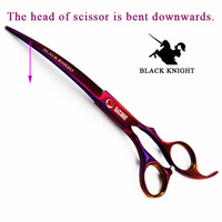 BLACK KNIGHT Professional Hairdressing Hair scissors 7 inch Cutting Barber shears Curved downward pet scissors purple style