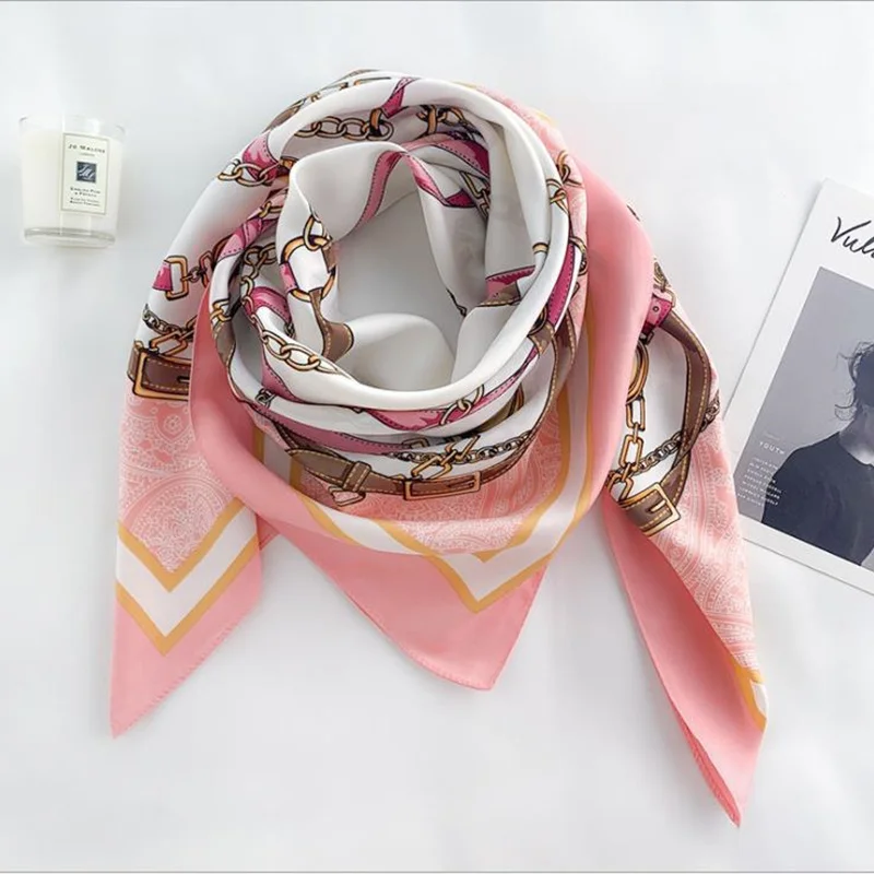 New fashion scarf for ladies Chain ribbon printing 90*90 scarf shawl decorative headscarf Variety professional shawl hot sale