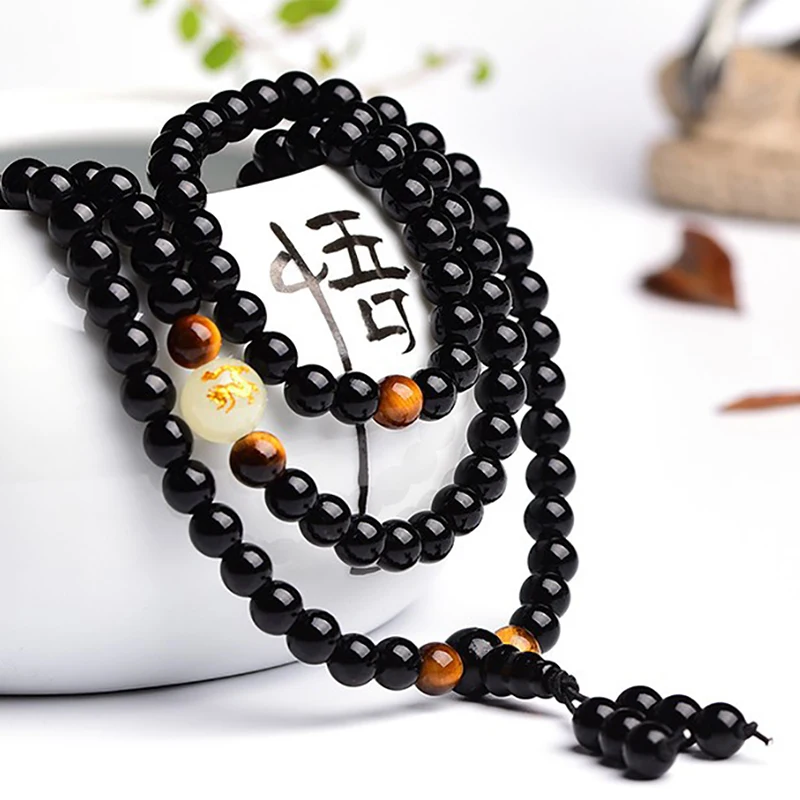 BOEYCJR Dragon Black Buddha Mala Beads Bangles&Bracelets Handmade Jewelry Ethnic Glow in the Dark Bracelet for Women or Men