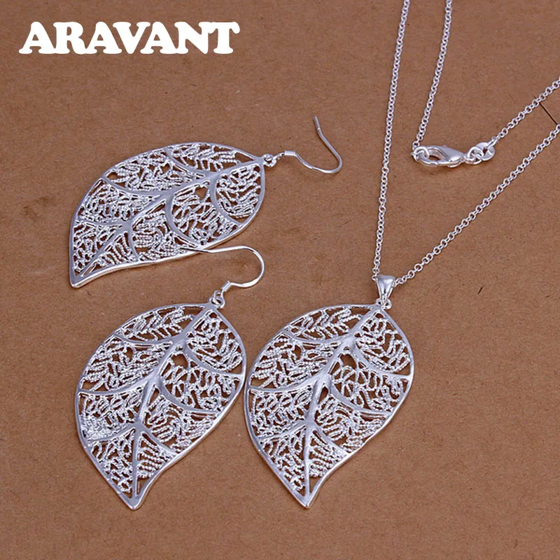 

Bohemia Jewelry Set 925 Silver Jewelry Leaves Necklace Drop Earring For Women Party Jewelry Gifts