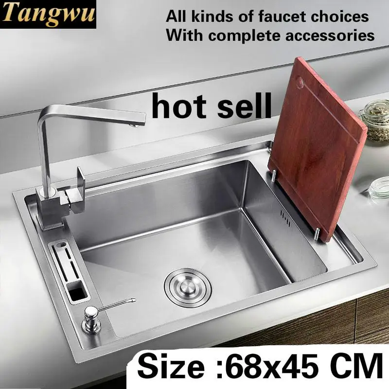 Free shipping Big kitchen sink 304 stainless steel 1.2 mm hand made single slot hot sell 68 x45 CM