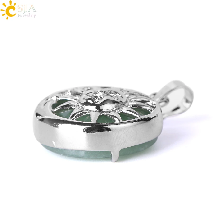 CSJA Moon Sun God Pendant for Necklace Amulets Silver Color Box Natural Stone Round Beads Crystal Quartz Women Men Jewelry F371